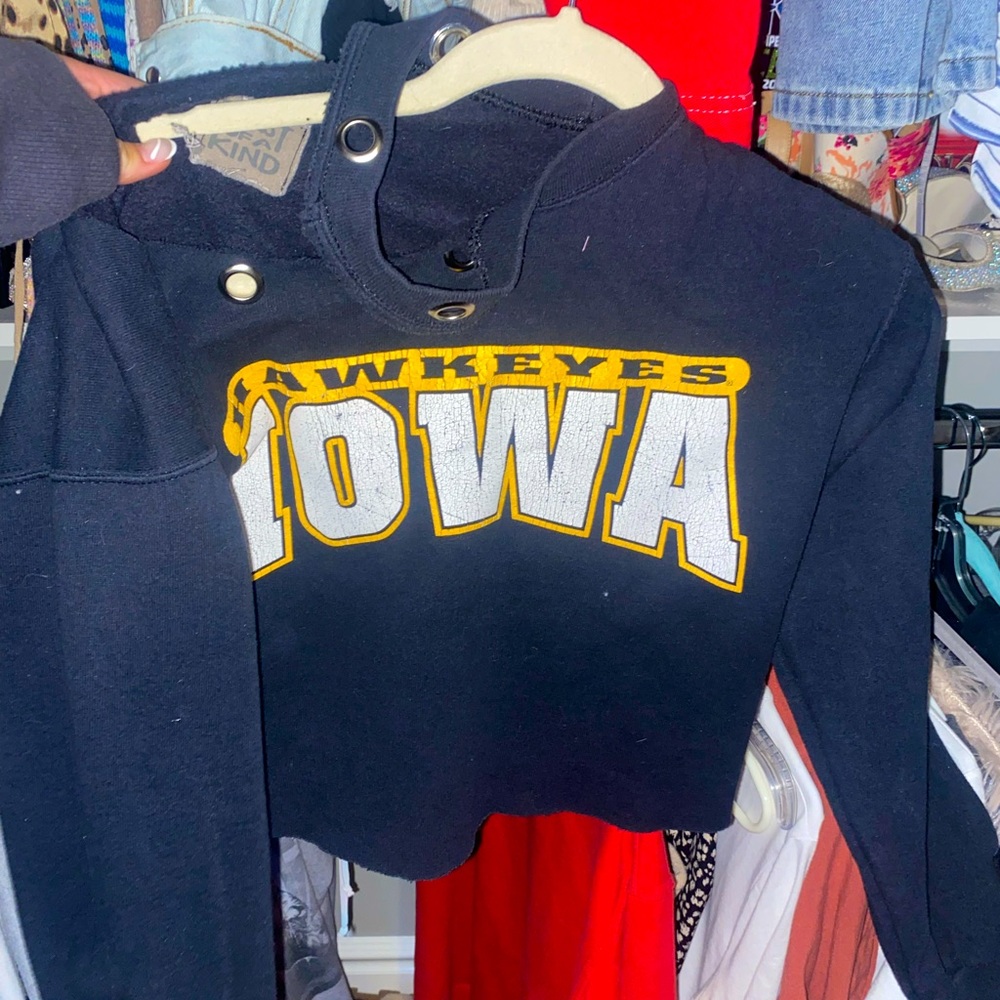Navy Iowa Hawkeyes crop off the shoulder crew neck